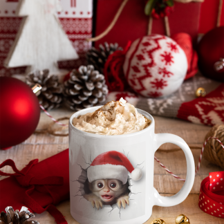Baby Monkey Santa Hat Christmas Mug - 11oz Christmas Mug | XmasMugs.com