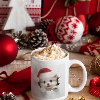 White Puppy Christmas Mug - 11oz Christmas Mug | XmasMugs.com